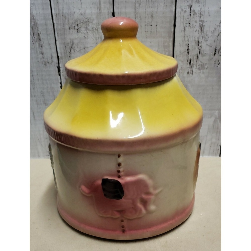 Vintage American Bisque USA Pottery CAROUSEL Merry Go Round Cookie Jar Canister!